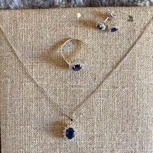 Elegant Blue and Silver Jewelry Set  , ring size 6, 7, 8